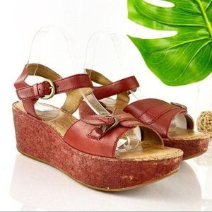 Born Women's Brissa Sandal Cork Wedge Platform Size 11 Red Leather Comfy Adjust